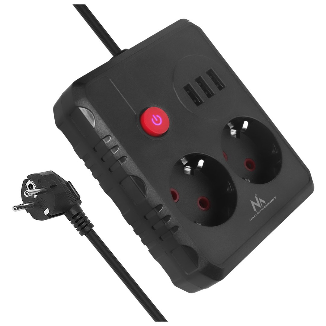 Produžni kabel MACLEAN MCE387 B (2 utičnice, 3 USB priključka, 1,5 m, crna)-0