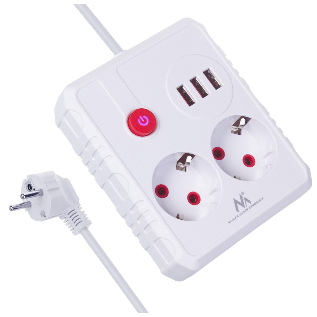 Produžni kabel MACLEAN POWER STRIP 2 SOCKETS 3XUSB MCE388 W