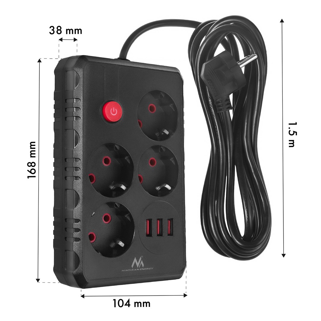 Produžni kabel MACLEAN POWER STRIP 4 SOCKETS 3 USB PORTS MCE392 B-6