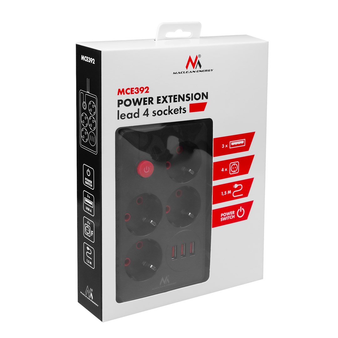 Produžni kabel MACLEAN POWER STRIP 4 SOCKETS 3 USB PORTS MCE392 B-4