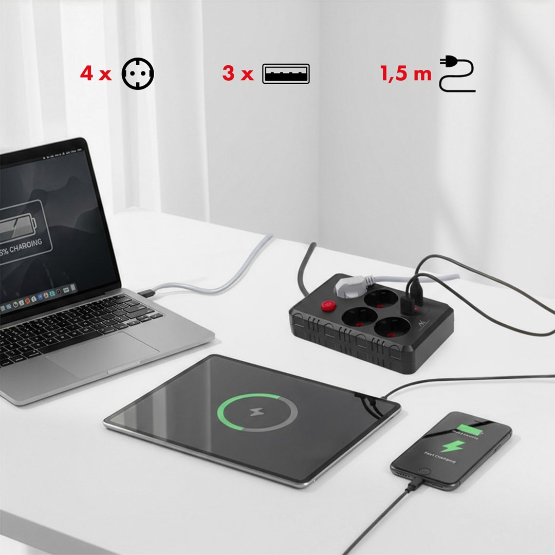 Produžni kabel MACLEAN POWER STRIP 4 SOCKETS 3 USB PORTS MCE392 B-7
