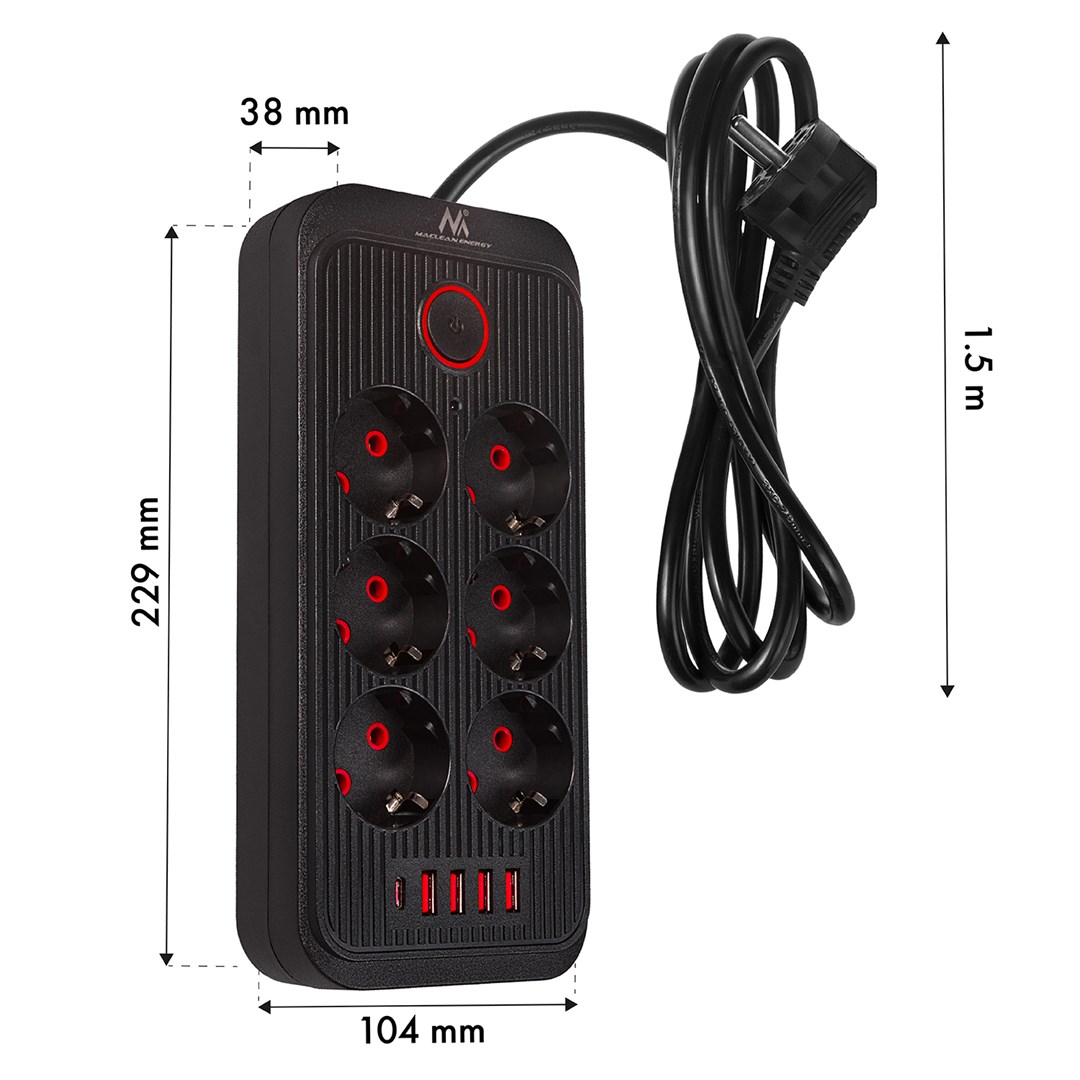 Produžni kabel MACLEAN POWER STRIP MCE389 B 6 utičnica-6