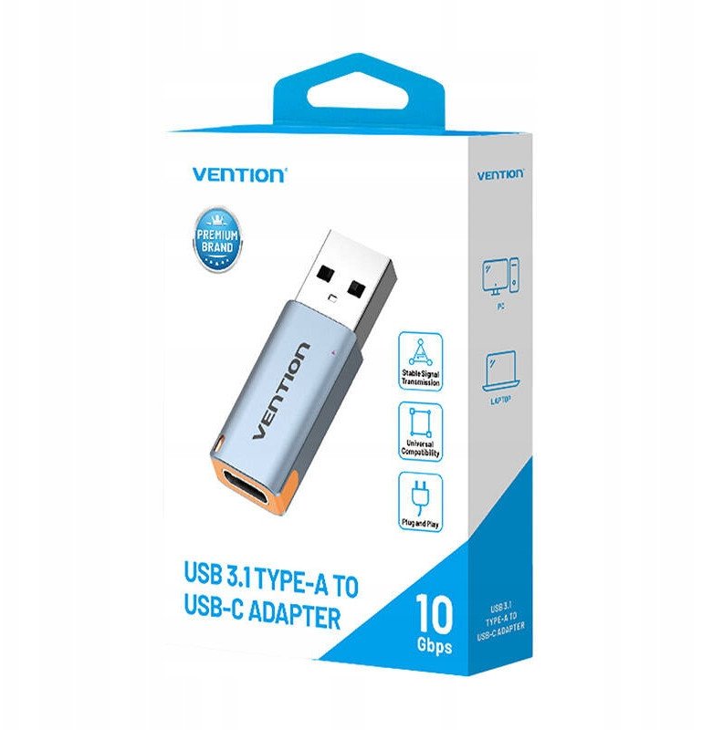 Adapter USB 3.1 Vention USB-A do USB-C ze smyczą stop aluminium-2