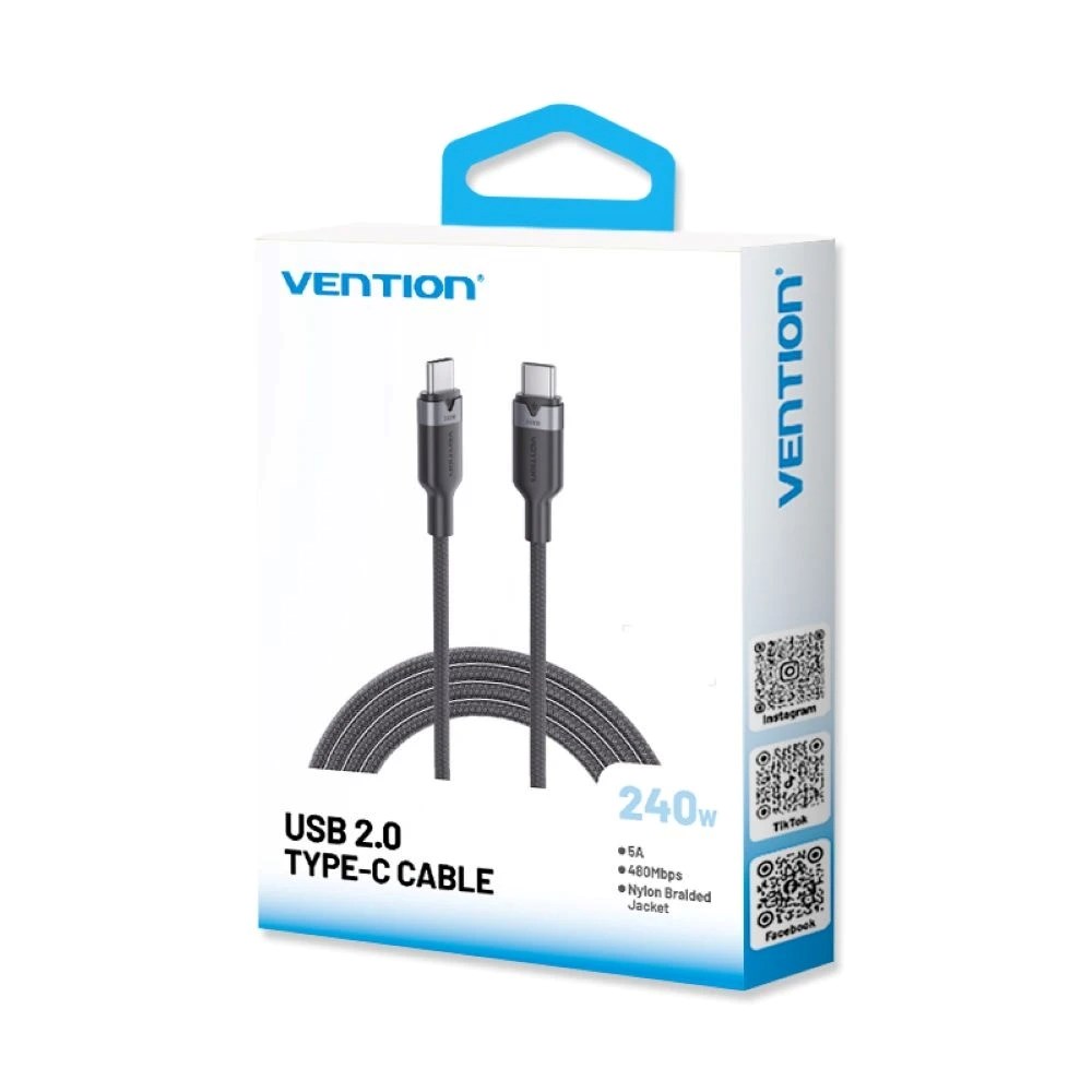 Kabel VENTION USB-C to C 2.0 3.1 5A 240W 1m BK-2