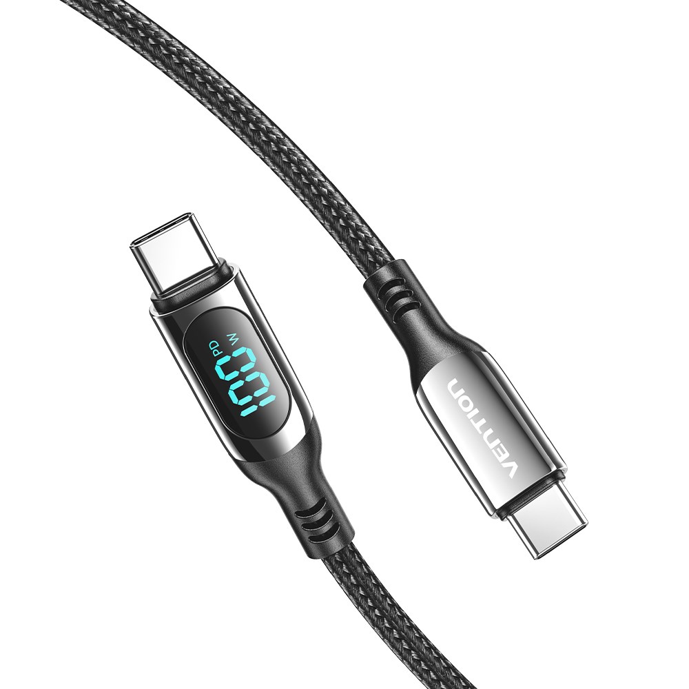Kabel VENTION Cotton Braided USB 2.0 C Muški na C Muški 5A s LED prikazom 1.2M crni cink legura-2