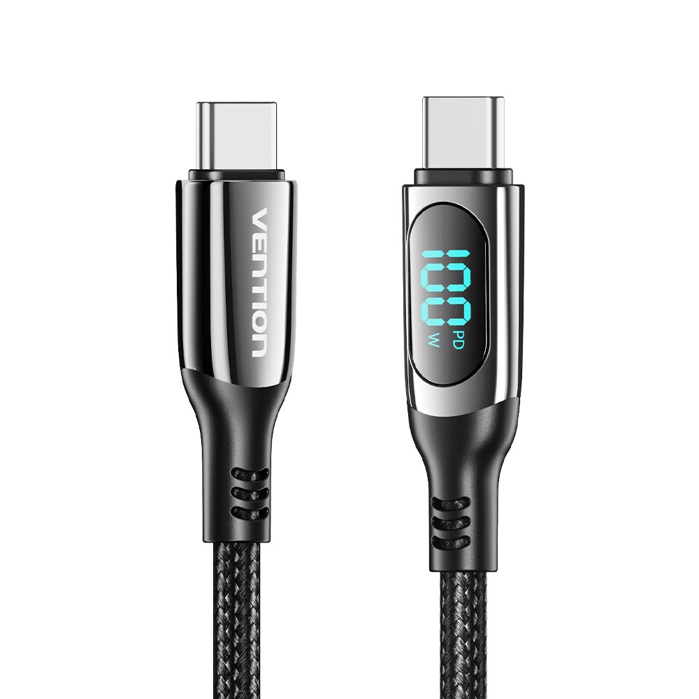 Kabel VENTION Cotton Braided USB 2.0 C Muški na C Muški 5A s LED prikazom 1.2M crni cink legura-1