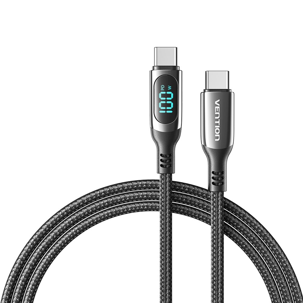 Kabel VENTION Cotton Braided USB 2.0 C Muški na C Muški 5A s LED prikazom 1.2M crni cink legura-3