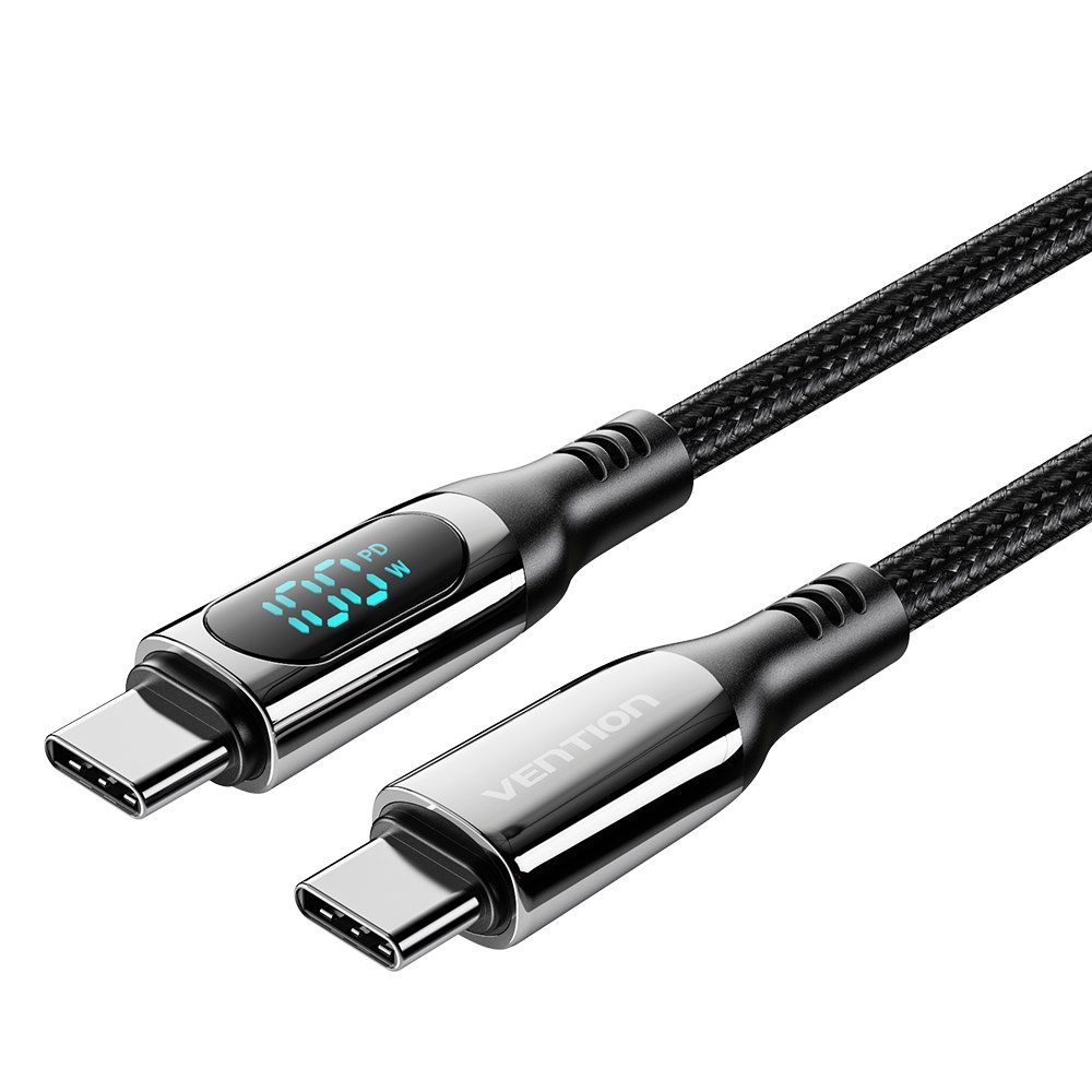 Kabel VENTION Cotton Braided USB 2.0 C Muški na C Muški 5A s LED prikazom 1.2M crni cink legura