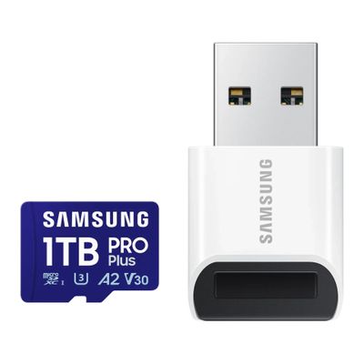 Memorijska kartica SAMSUNG PRO Plus 1TB MicroSDXC + USB čitač (U3, V30, A2, 180/130 MB/s)