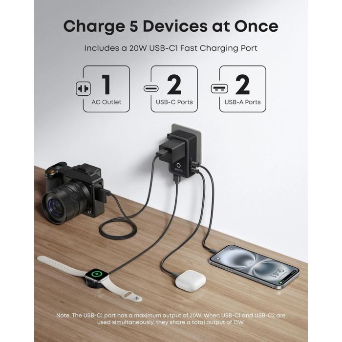 Adapter Travel Adapter ANKER Nano 5-in-1, 20W, Black-2