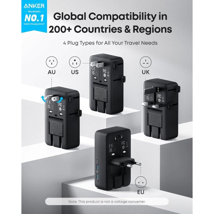 Adapter Travel Adapter ANKER Nano 5-in-1, 20W, Black-1