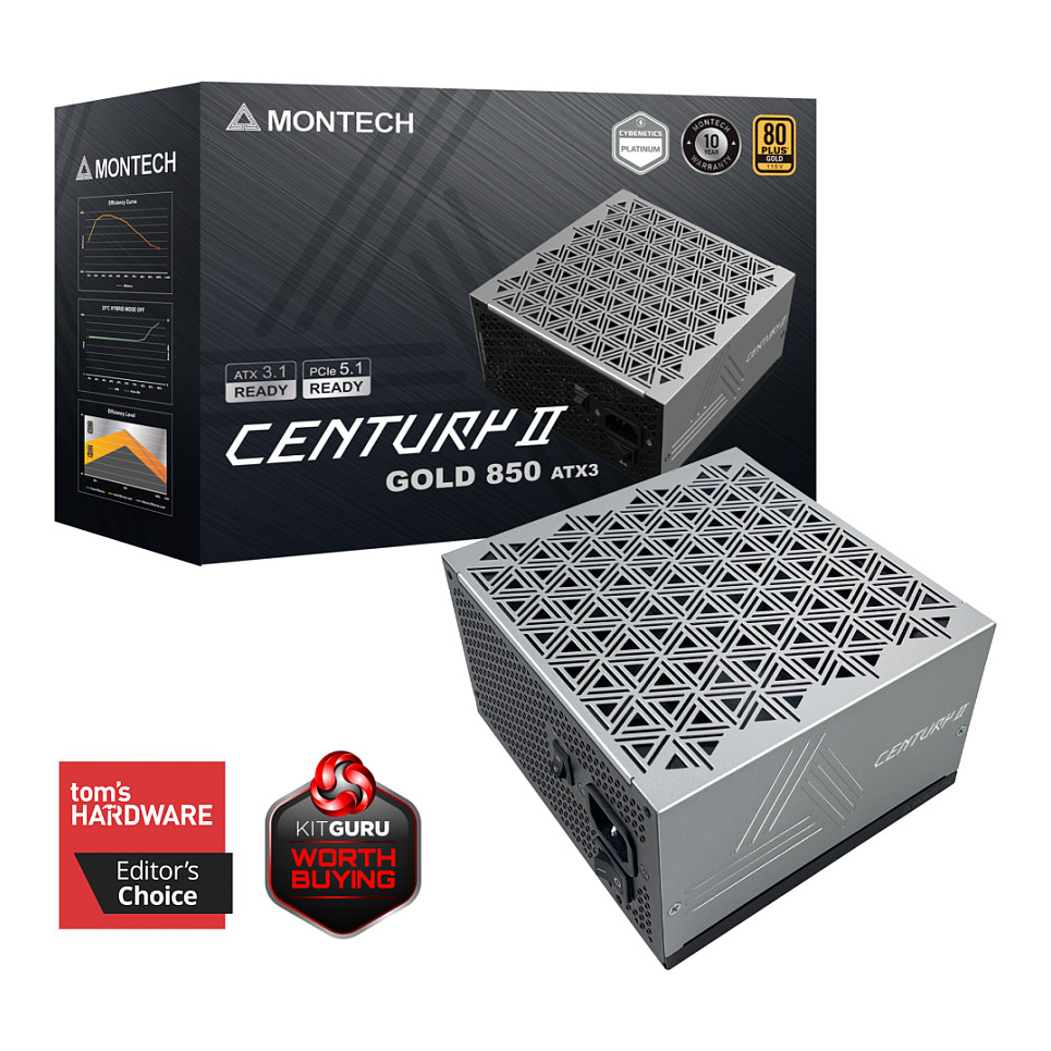 Napajanje MONTECH CENTURY II 850 850W (silber, 1x 12-Pin High Power GPU, 4x PCIe, Kabelmanagement)-6