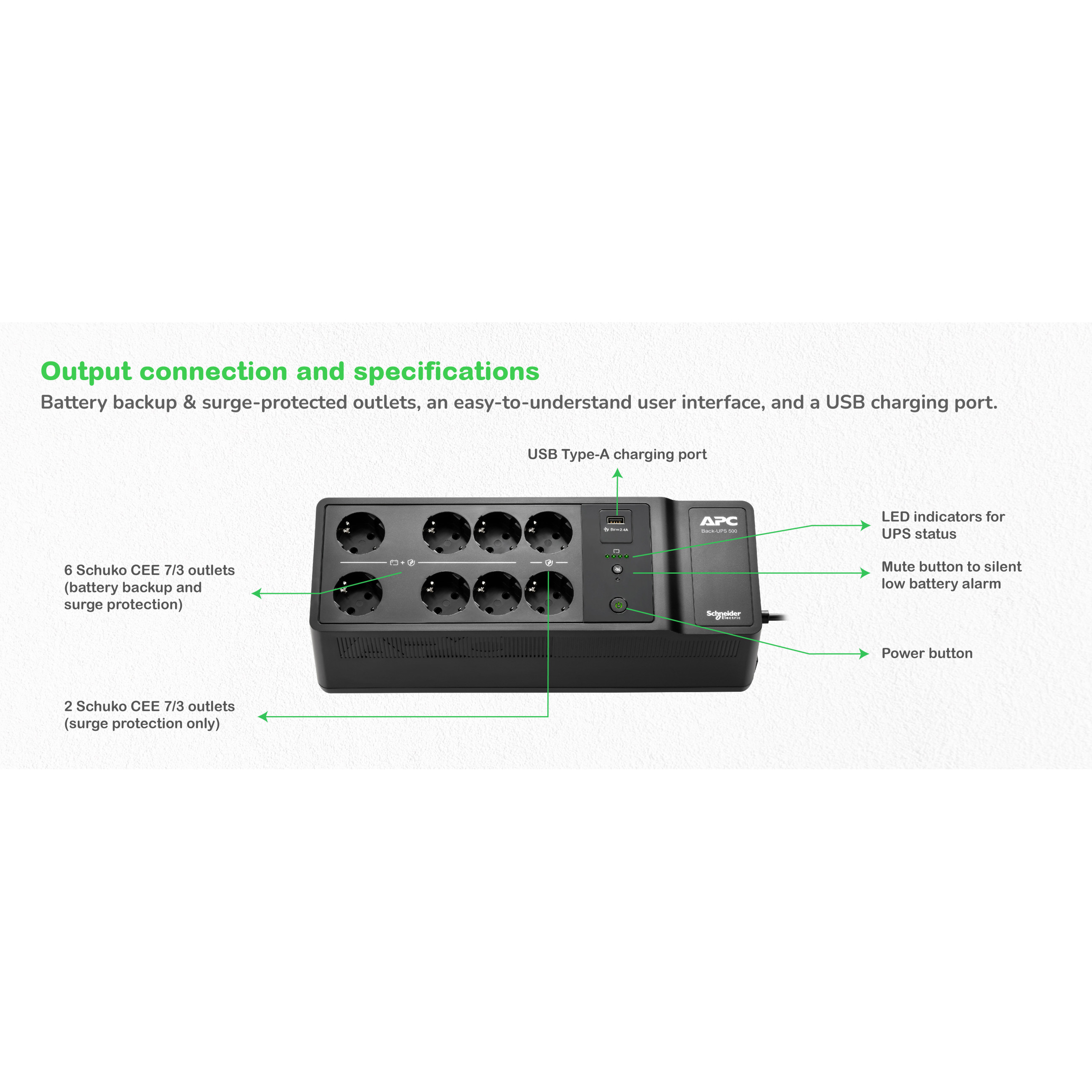 UPS APC Back-UPS BE500G2-GR (Wandmontage / Aufputzmontage) - Wechselstrom 230 V - 300 Watt-7