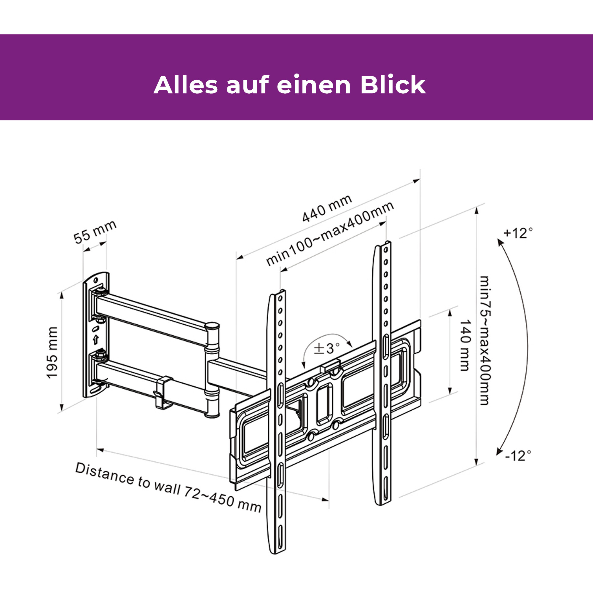 ZUB Ultron Wandhalterung Flatscreen WM200 32-60" Neigung/Winkel-4