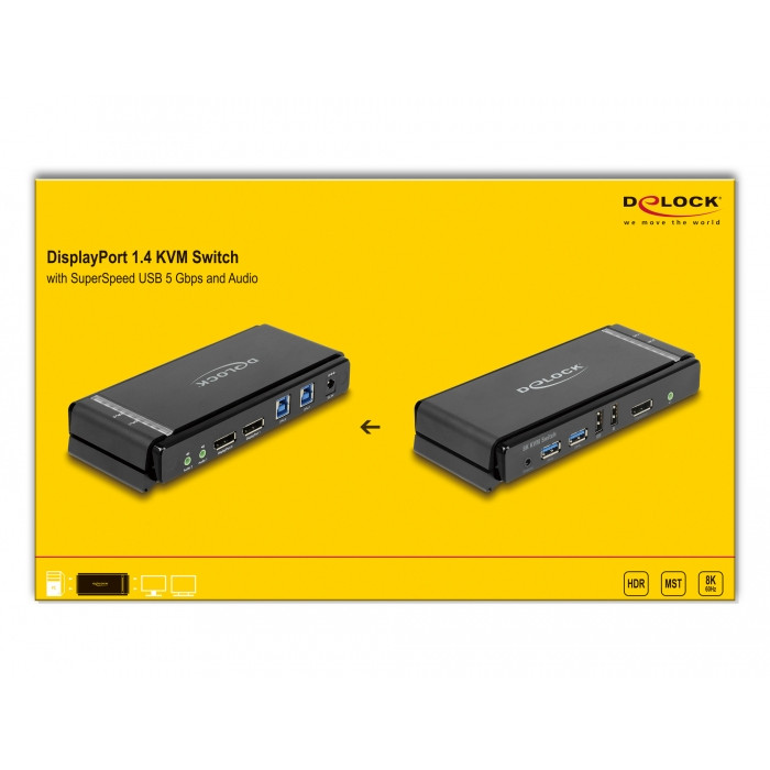 KVM Switch DELOCK DisplayPort 1.4 8K 60 Hz s USB 5 Gbps i audio-2