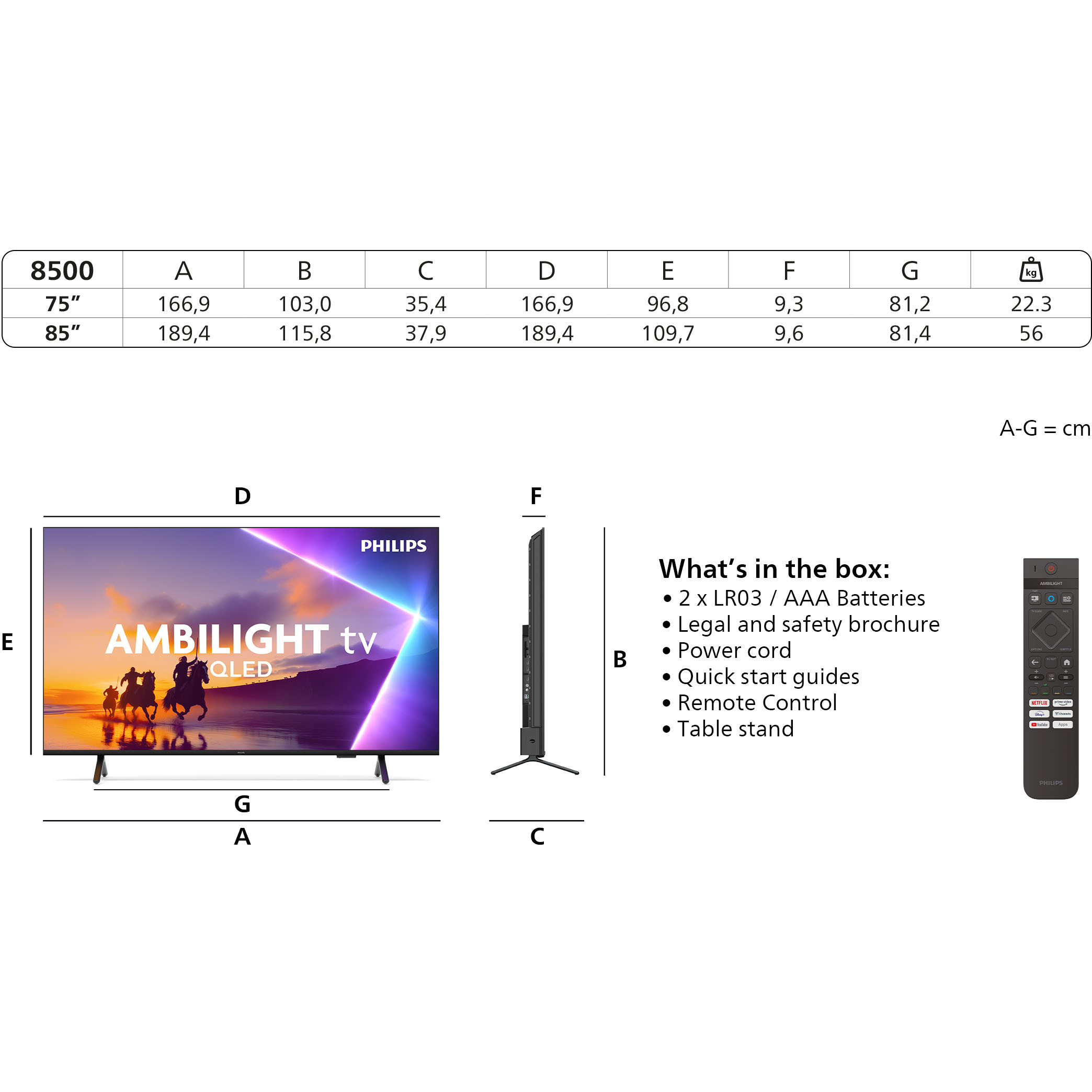 TV PHILIPS The One LED 85PUS8500/12 Titan OS (215 cm, 4K UHD Ambilight, HDR10+, AI Sound, Smart TV)-11