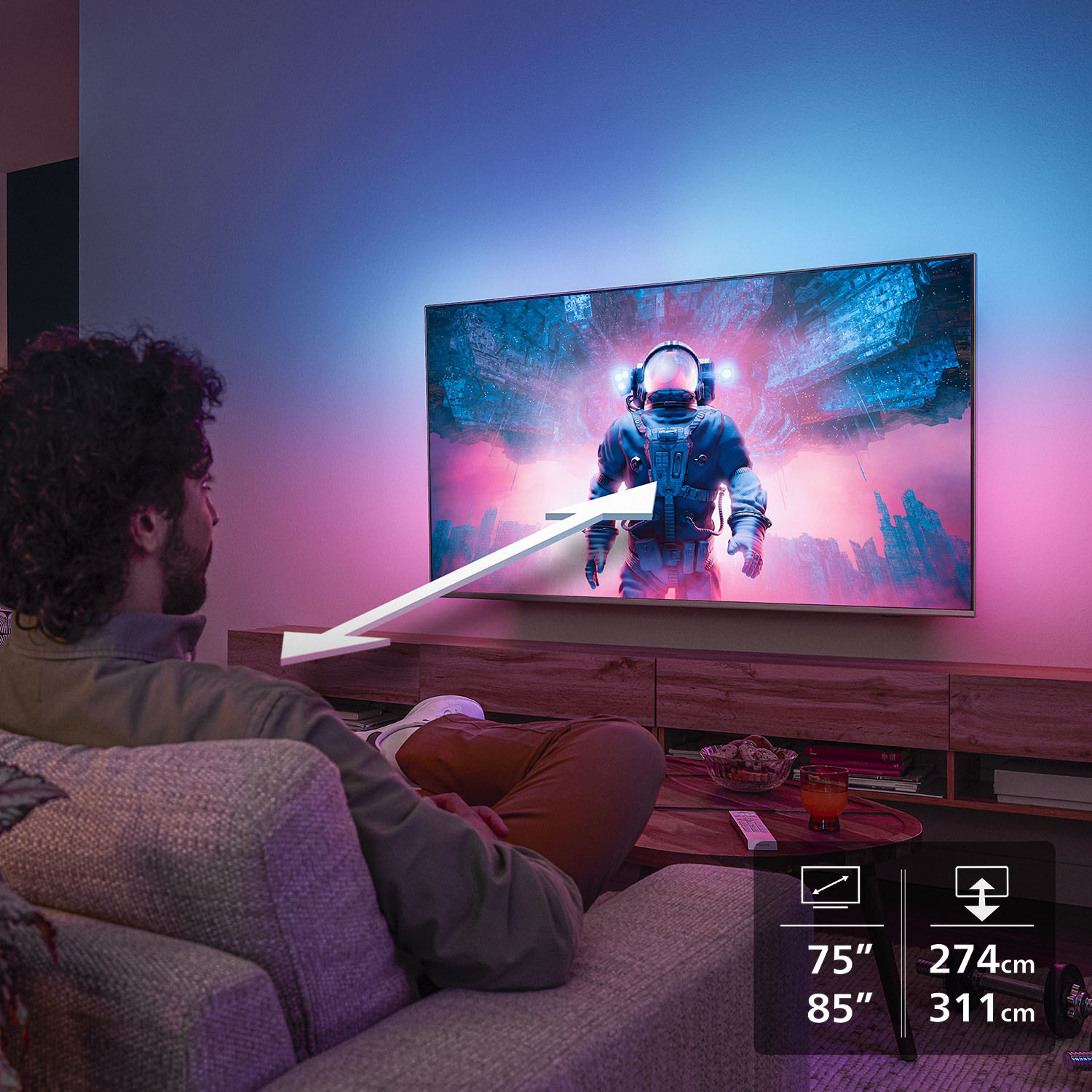 TV PHILIPS The One LED 85PUS8500/12 Titan OS (215 cm, 4K UHD Ambilight, HDR10+, AI Sound, Smart TV)-15