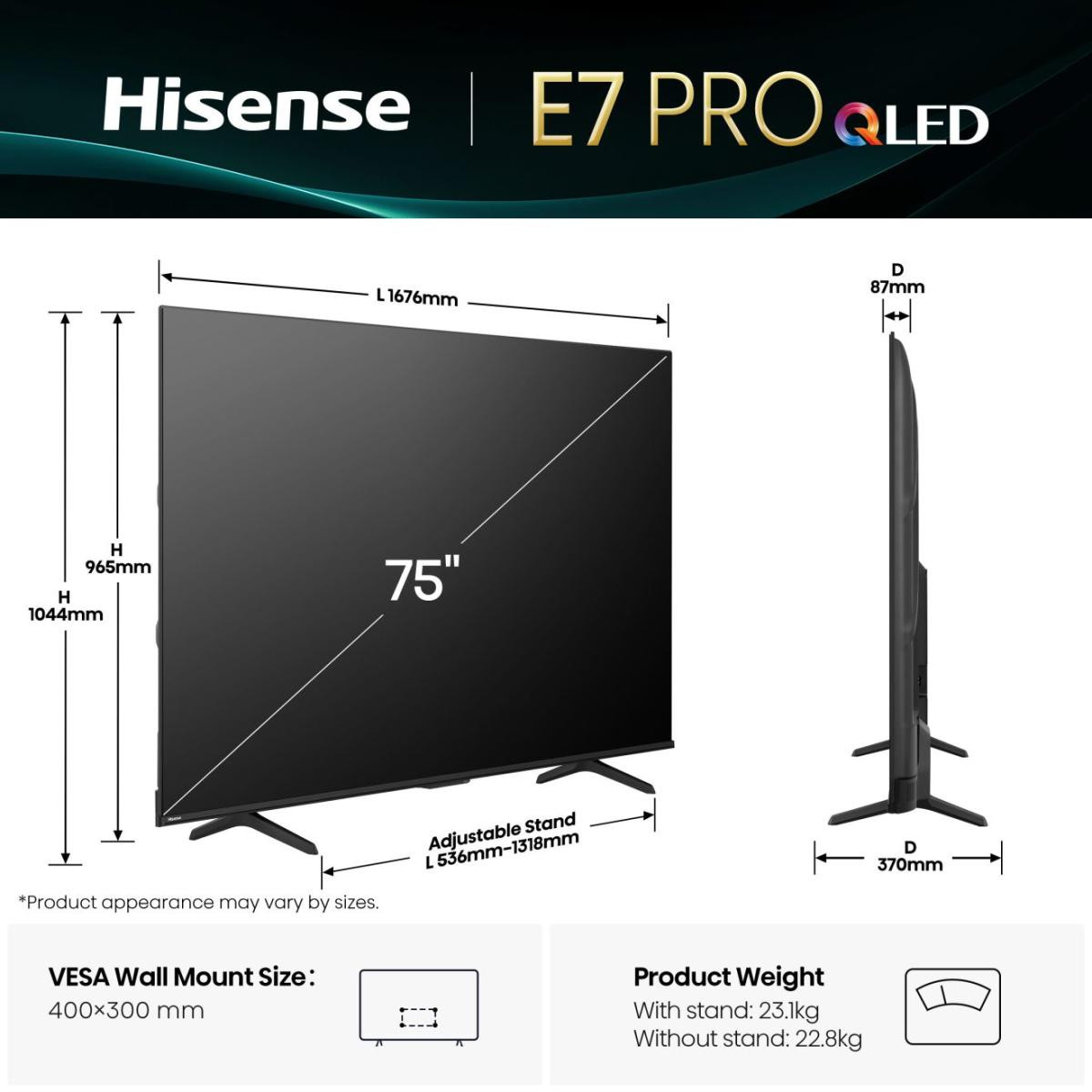 TV HISENSE QLED 75E77Q PRO VIDAA U7.6 (189 cm, 4K UHD, Dolby Vision IQ, HDR10+, Dolby Atmos, Smart TV)-1