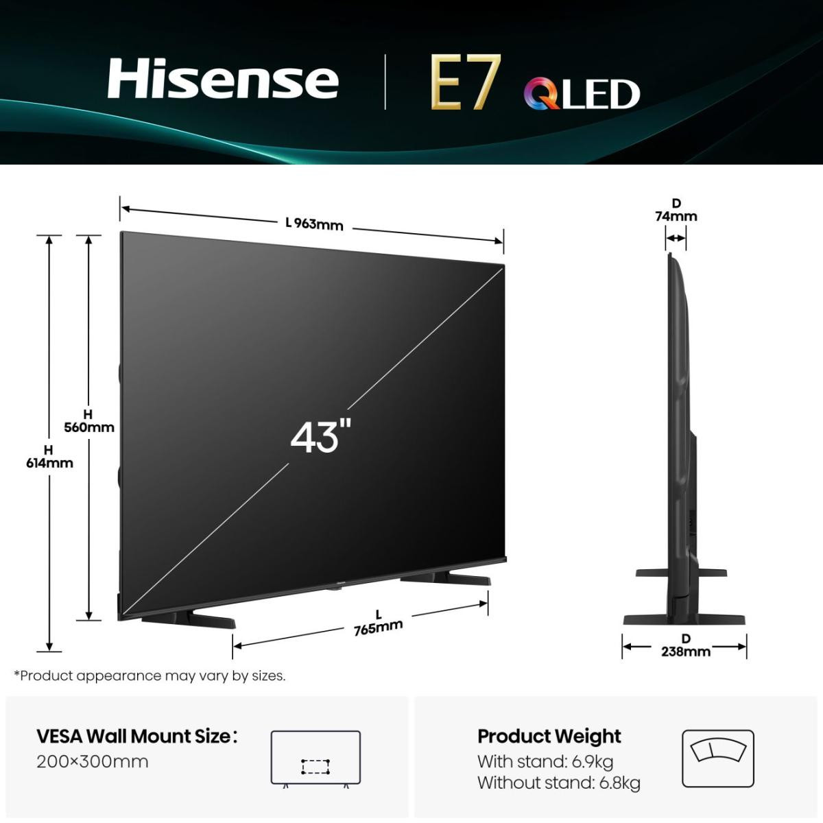 TV HISENSE QLED 43E77Q VIDAA U7.6 (108 cm, 4K UHD, HDR10+, Dolby Atmos, Smart TV)-1