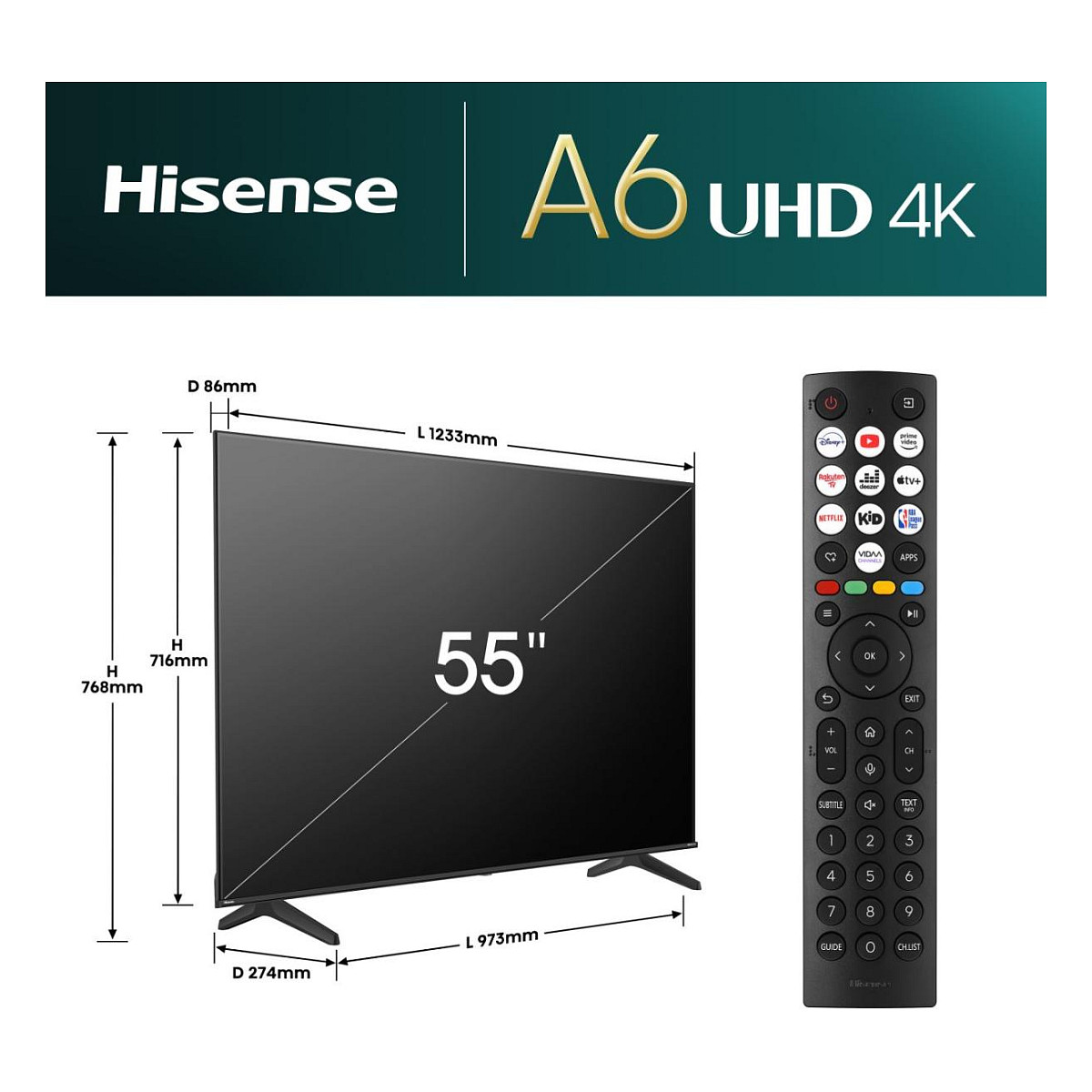 TV HISENSE LED 55A6N VIDAA U7.6 (139 cm, 4K UHD, HDR10+, DTS Virtual:X, Smart TV)-14