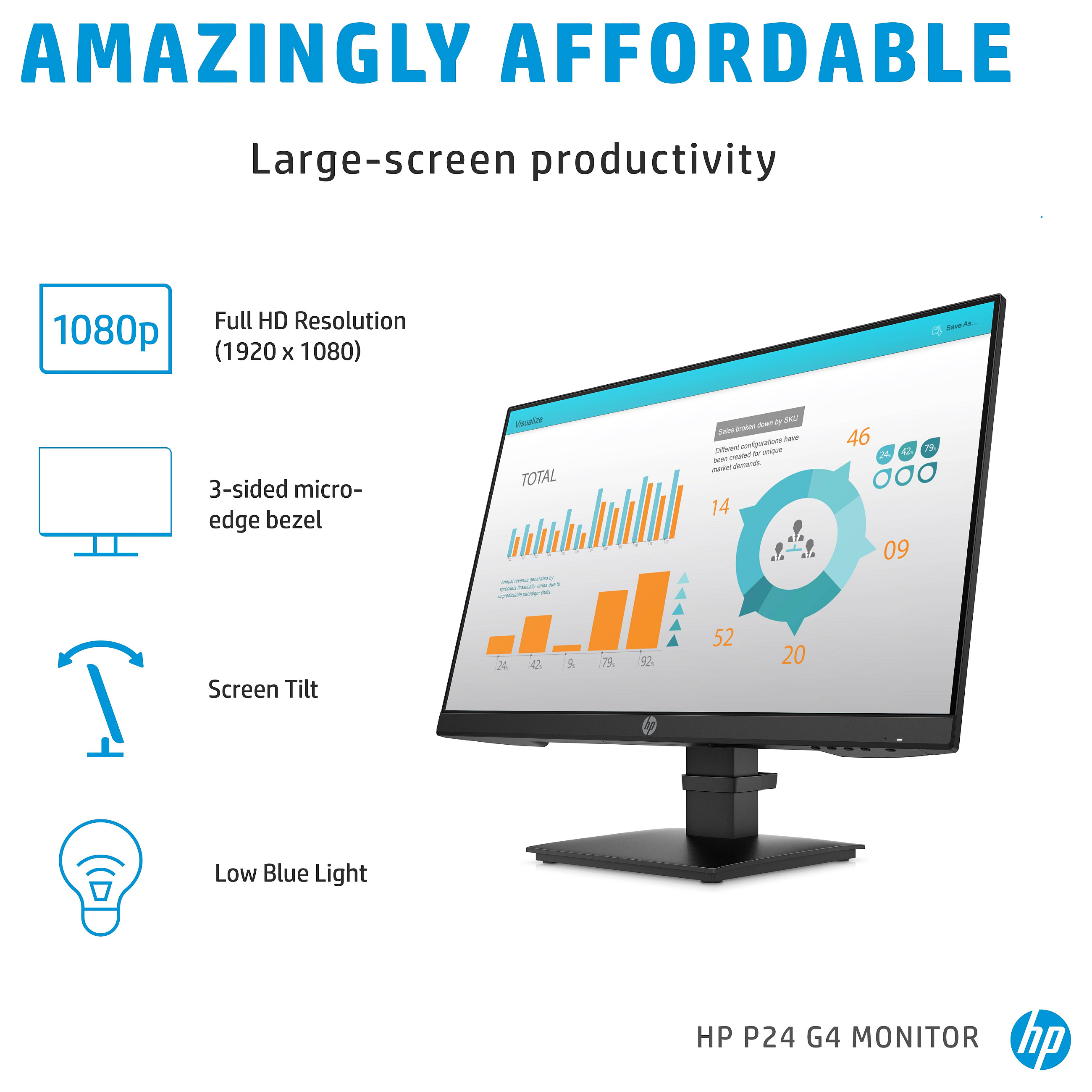 Monitor HP P24 G4 (60,5cm/23,8'', 1920x1080, 5ms, HDMI, DisplayPort, VGA, VESA)-7