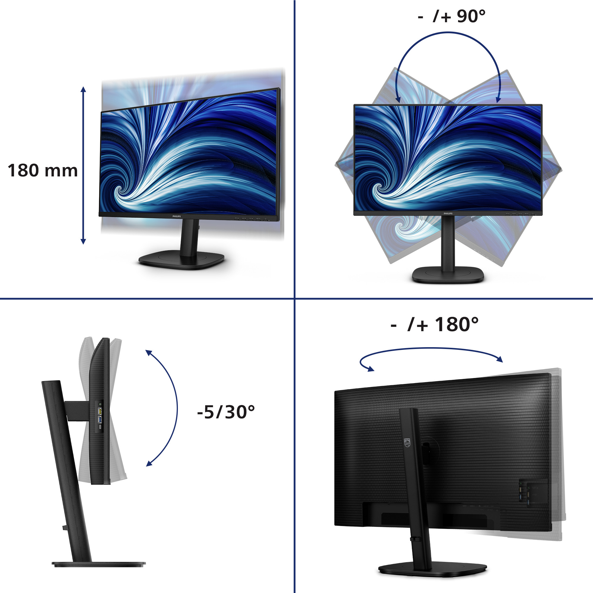 Monitor PHILIPS 24B2U3301D 24 Zoll Full HD (1920x1080, 120 Hz, 1x HDMI 1.4, 1x DP 1.4)-8