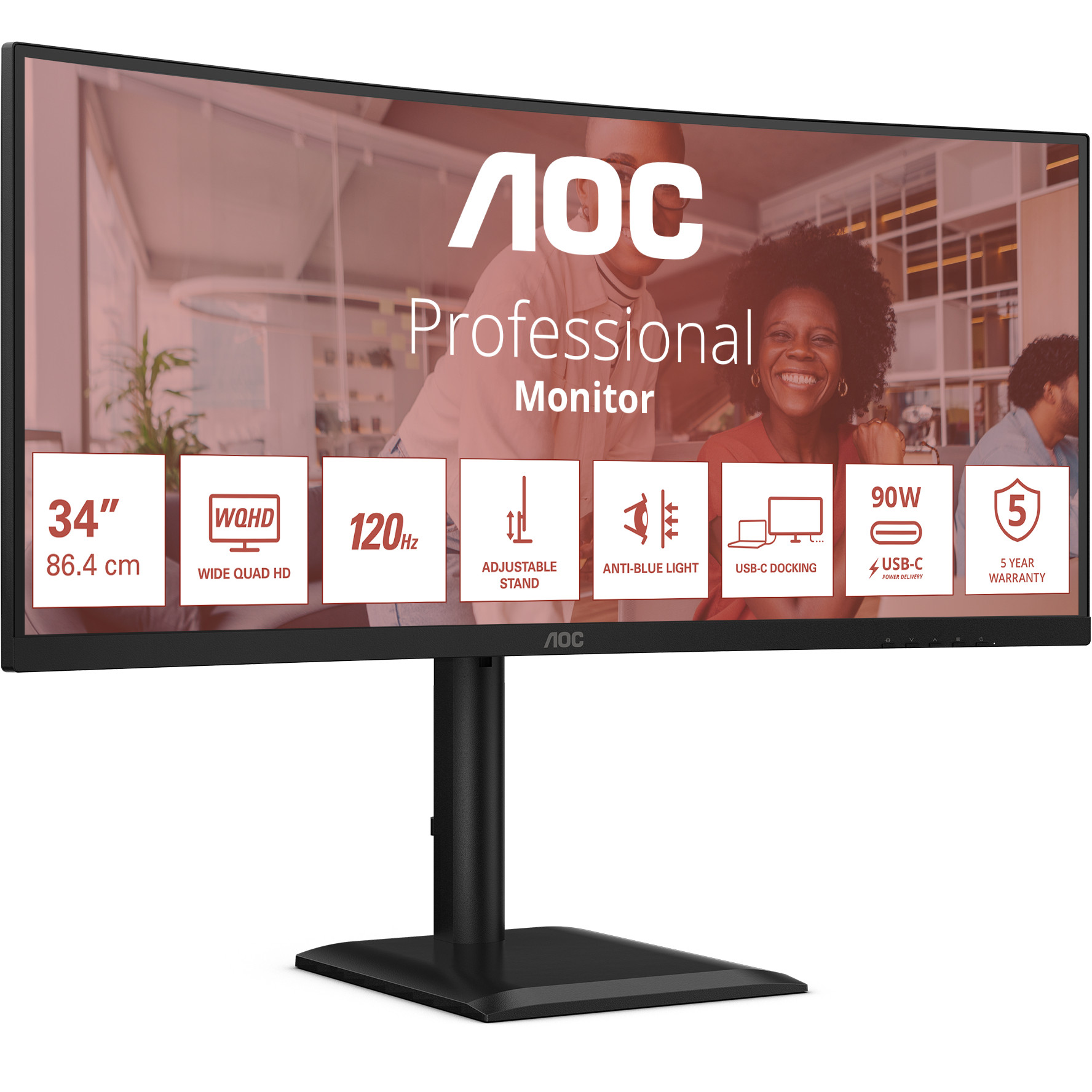 Monitor AOC CU34E4CV 34" (3440x1440, 100Hz, VA, 1ms, 2xHDMI, DP, USB-C, zakrivljen)-11