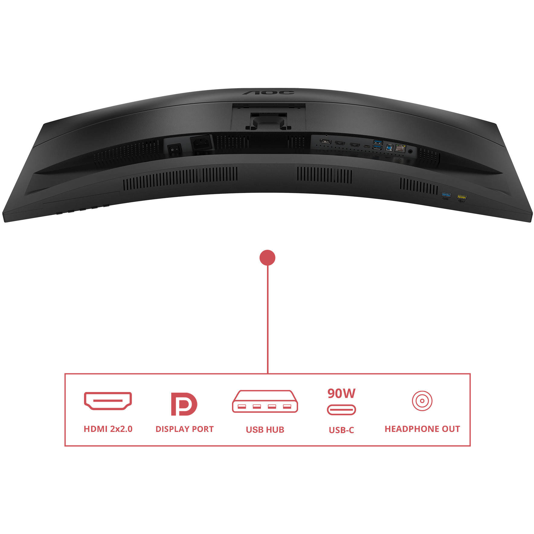 Monitor AOC CU34E4CV 34" (3440x1440, 100Hz, VA, 1ms, 2xHDMI, DP, USB-C, zakrivljen)-13