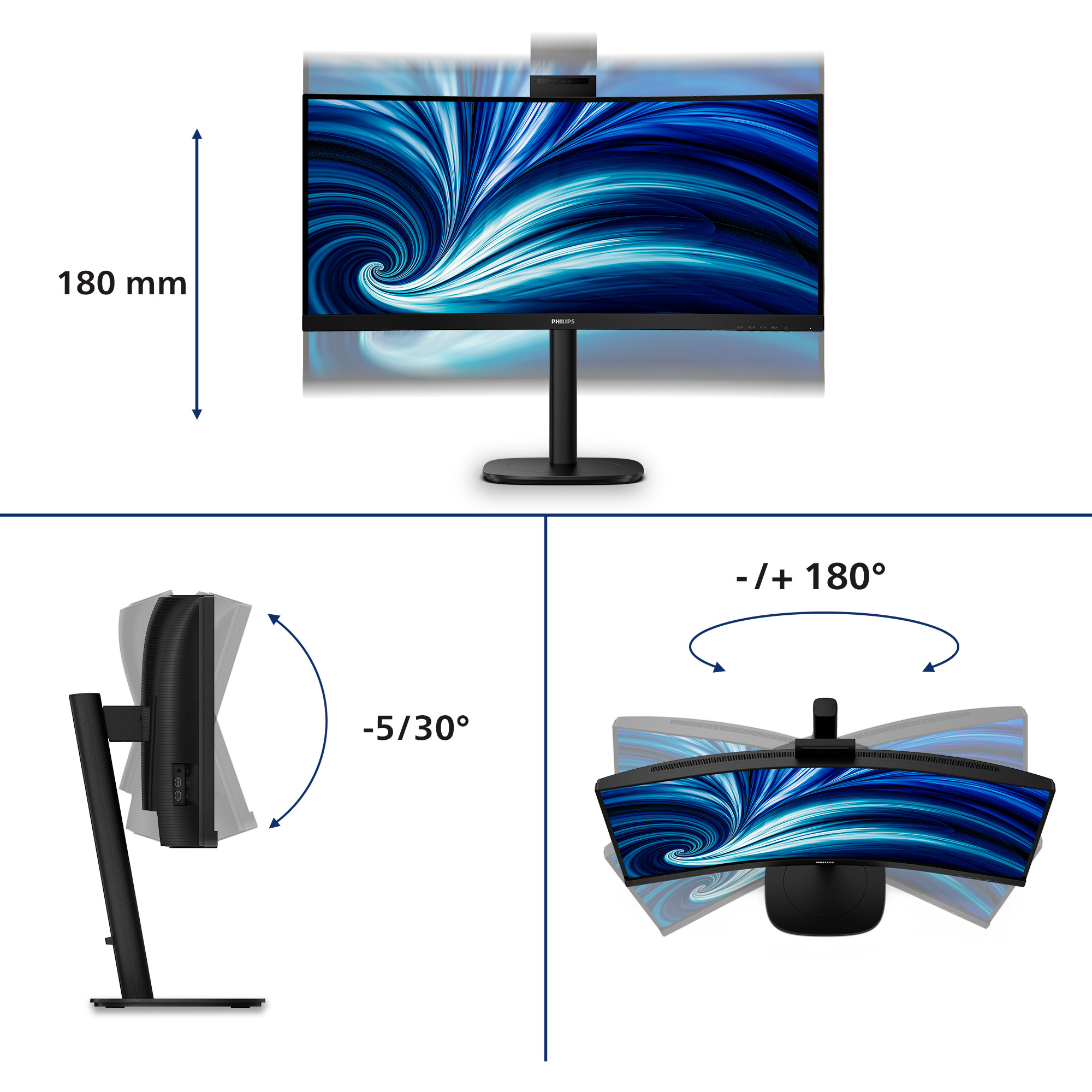 Monitor PHILIPS 34B2U3600CH 34,0" (3440x1440, 219, 2xHDMI, DP, USB-C)-7