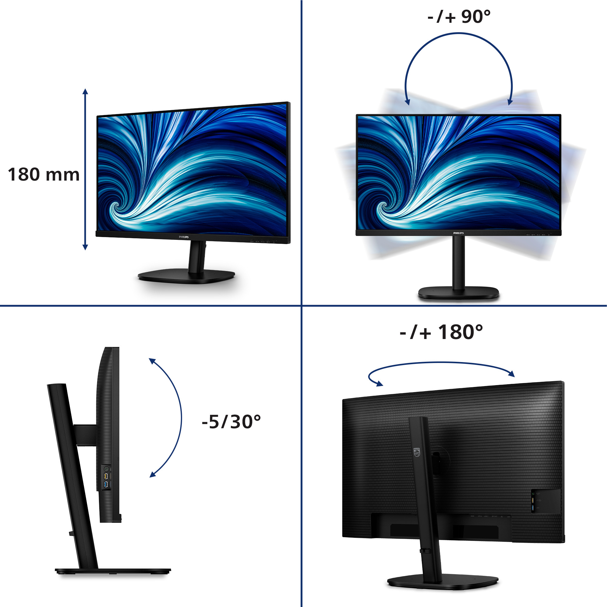 Monitor PHILIPS 32B2U3601/00 (32" 4K UHD, 3840x2160, IPS, 60Hz, 4ms, USB-C, HDMI, DisplayPort)-8
