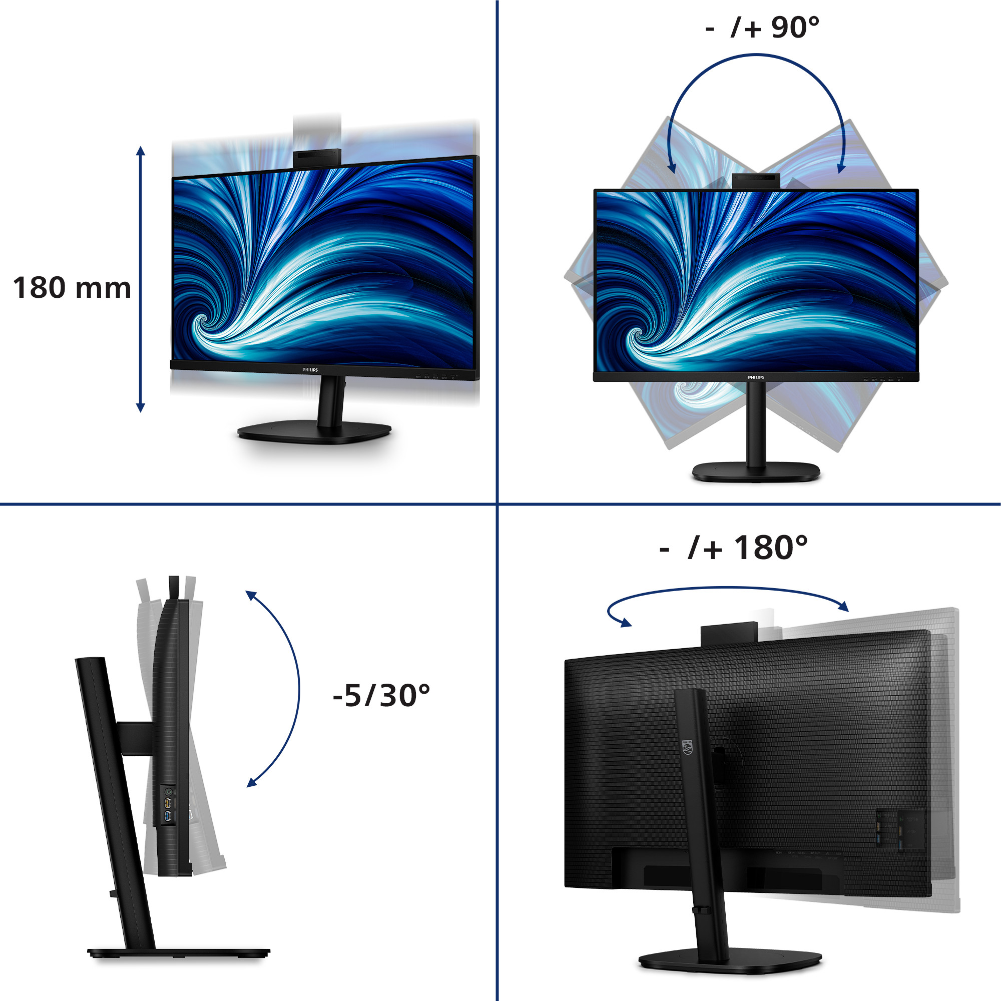 Monitor PHILIPS B-Line BLine 32B2U3601H 00 (32 inča, 2560x1440, IPS, 75Hz, USB-C, HDMI, DisplayPort)-6