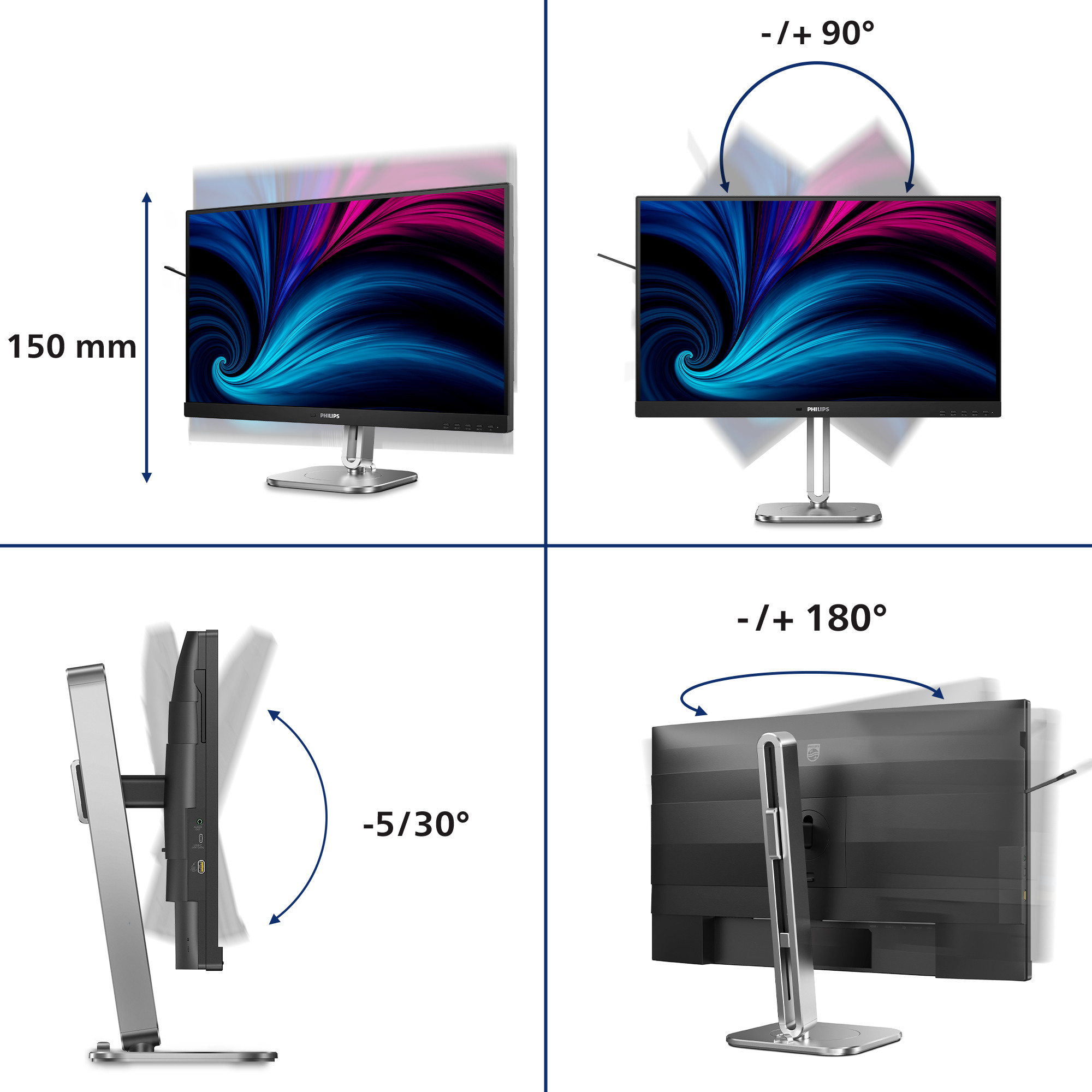 Monitor PHILIPS 27Z 2560x1440 120Hz IPS Flat H/A (68,58 cm, 2560x1440, 120Hz, USB HUB, DP, 2xHDMI)-9