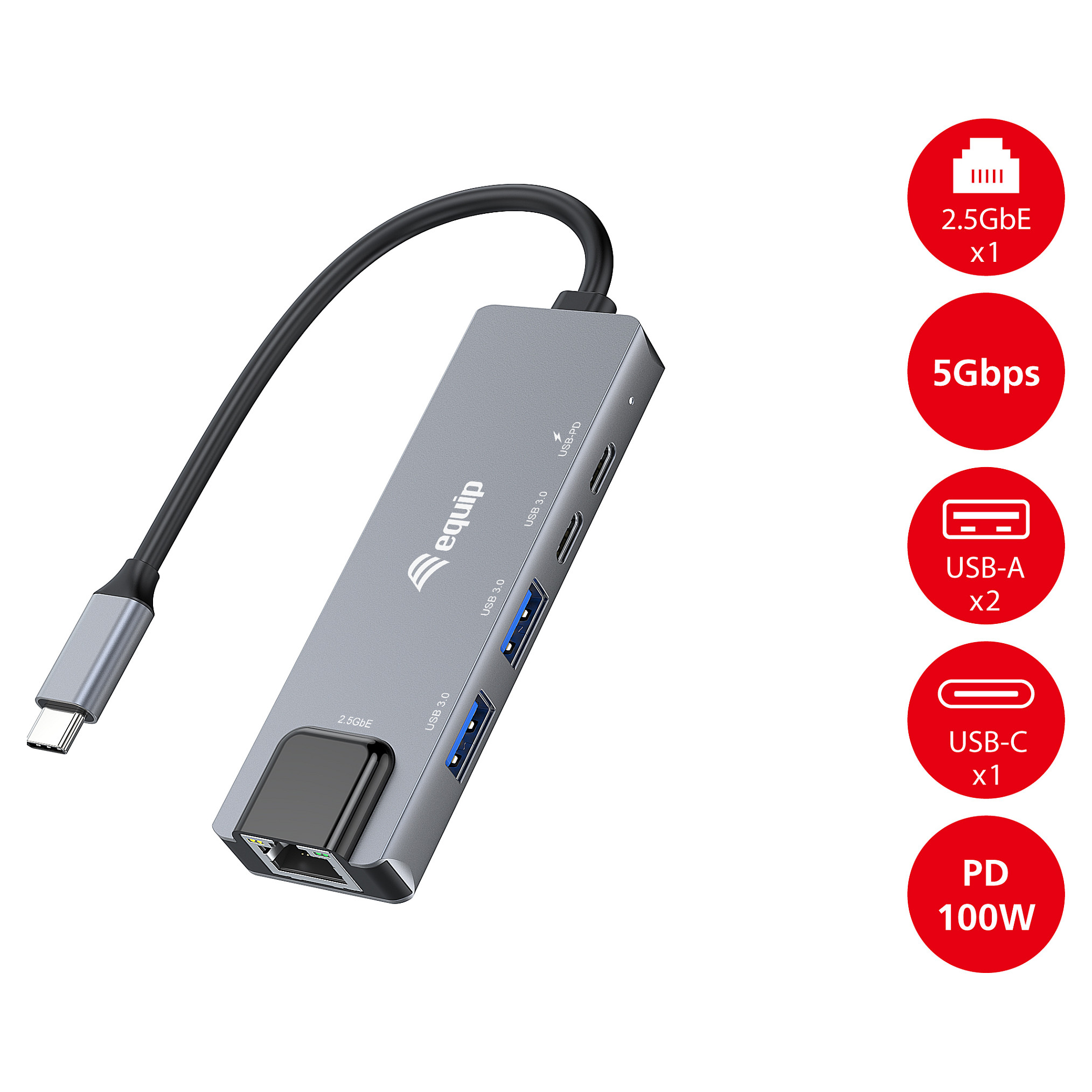 Adapter EQUIP USB-C -> RJ45 10/100/1000/2500 Mbps + USB 3.2-7