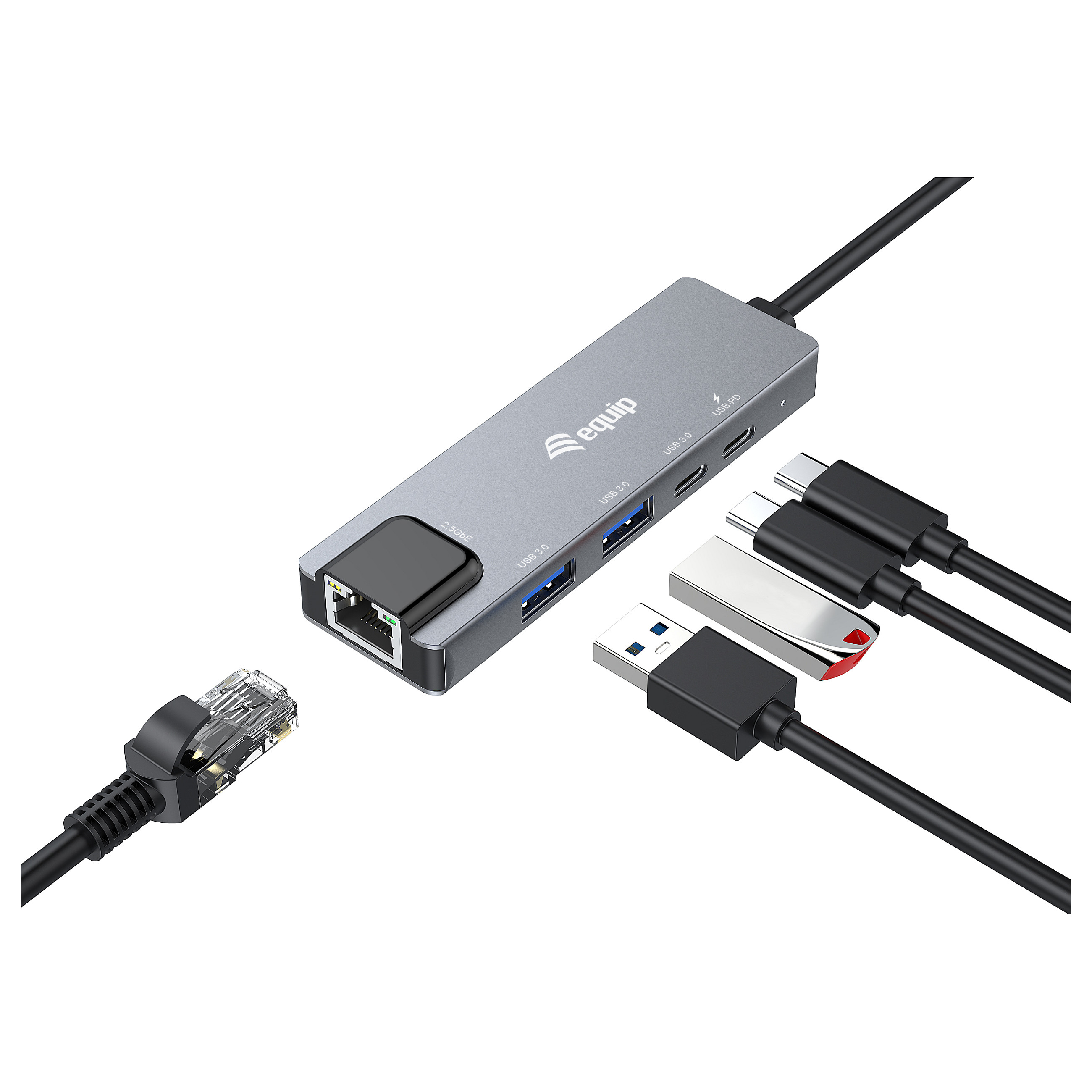 Adapter EQUIP USB-C -> RJ45 10/100/1000/2500 Mbps + USB 3.2-8