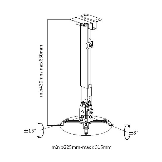 Stropni/zidni nosač za projektor EQUIP 650305 (univerzalni, do 20kg, bijeli)-4