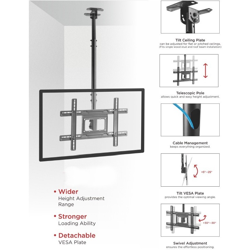 Držač za TV EQUIP Deckenhalterung 32"-70"/1TFT 50kg 1Gelenk neig. sw lite Retail-3