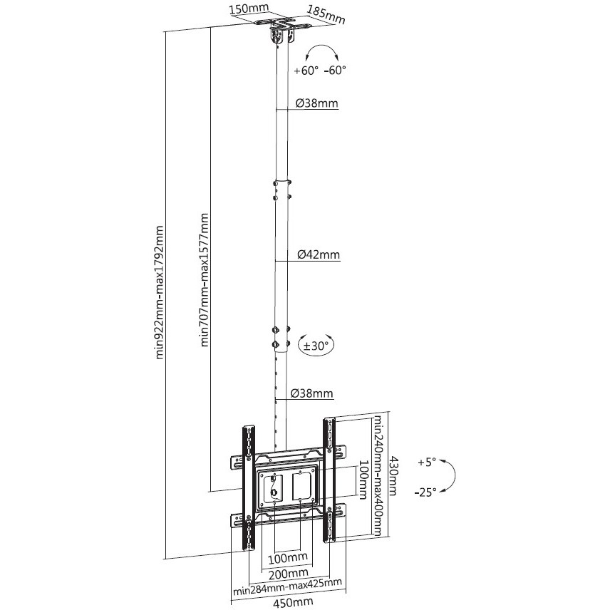 Držač za TV EQUIP Deckenhalterung 32"-70"/1TFT 50kg 1Gelenk neig. sw lite Retail-11