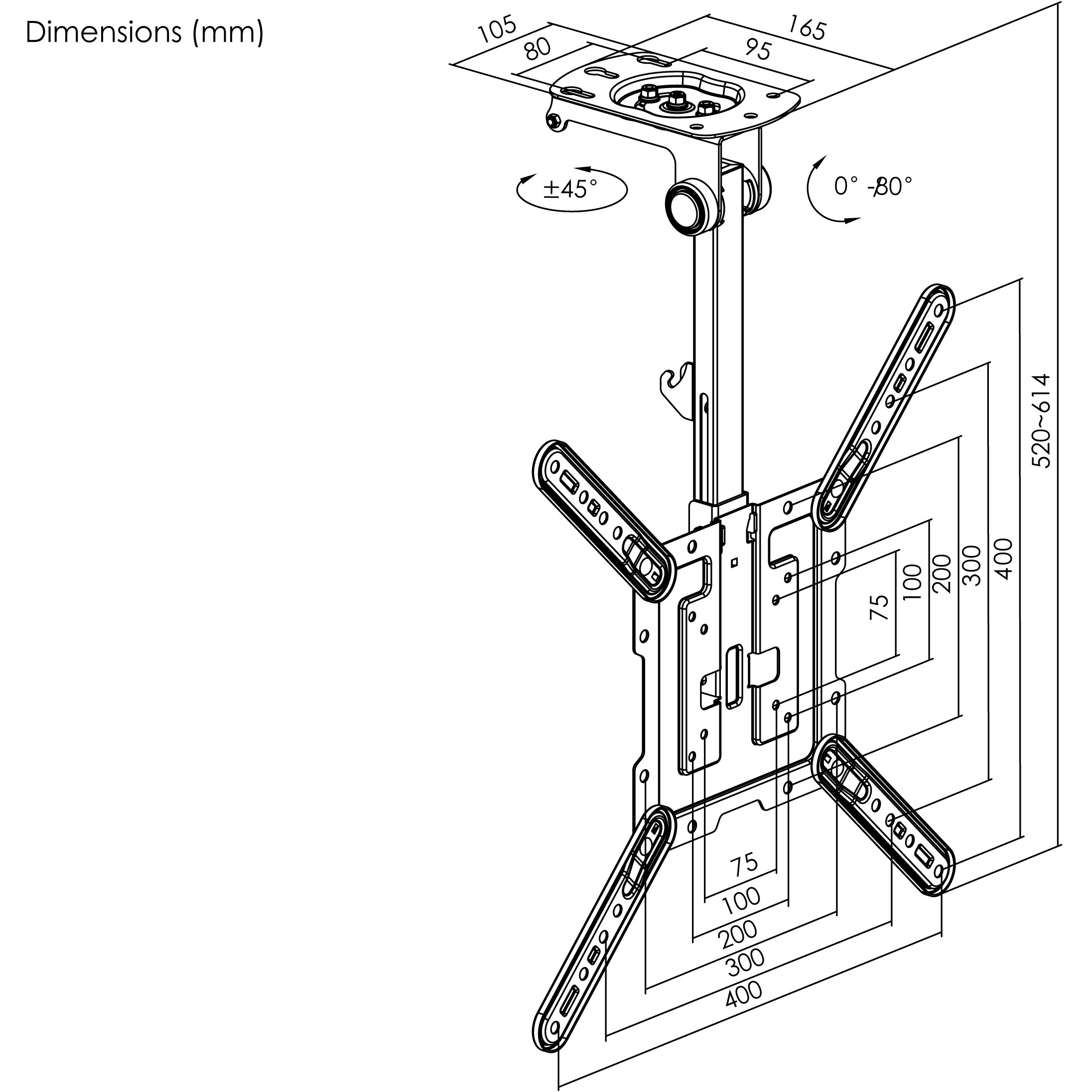 Držač za zid EQUIP Deckenhalterung 23"-55"/1TFT 20kg crna boja-6