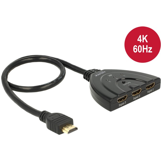 Switch DELOCK HDMI UHD 3 x HDMI in > 1 x HDMI out 4K (integrirani kabel 50 cm)