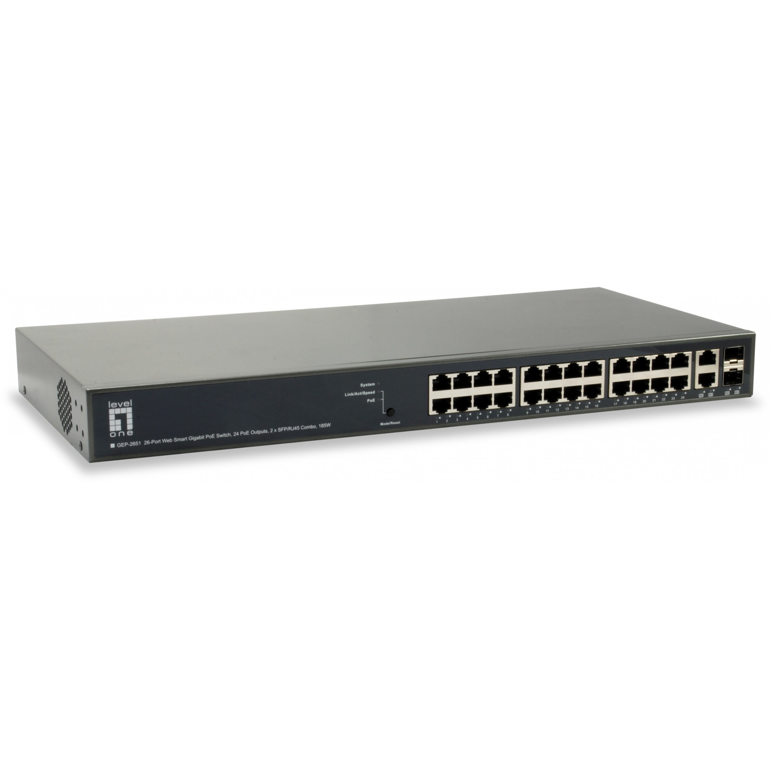 Switch LEVELONE GEP-2651 26x GE 2xGSFP 19" 185W 24xPoE+-0