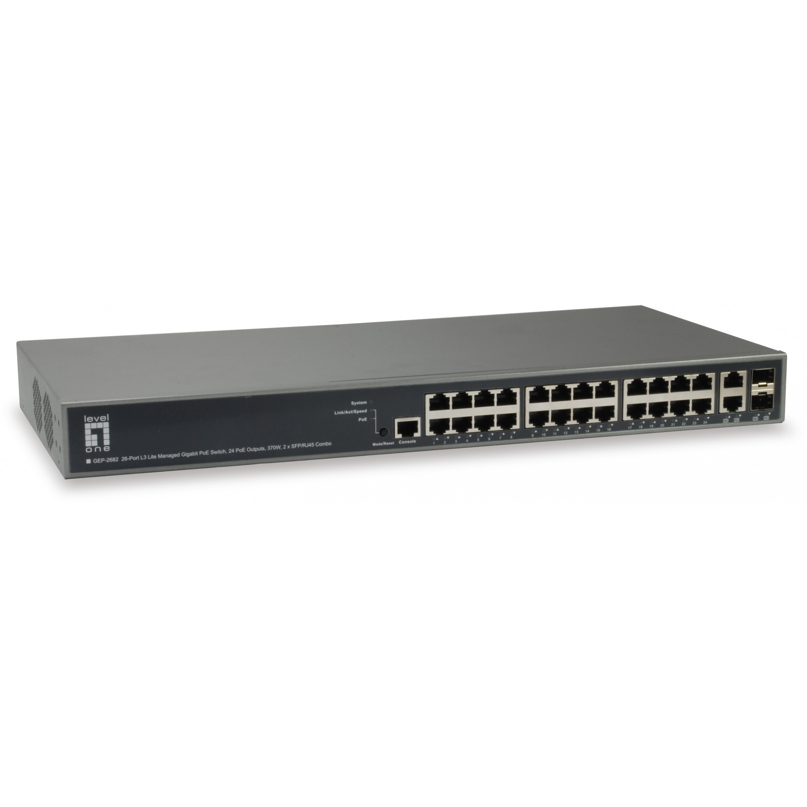Switch LEVELONE GEP-2682 26x GE 2xGSFP 19" 370W 24xPoE
