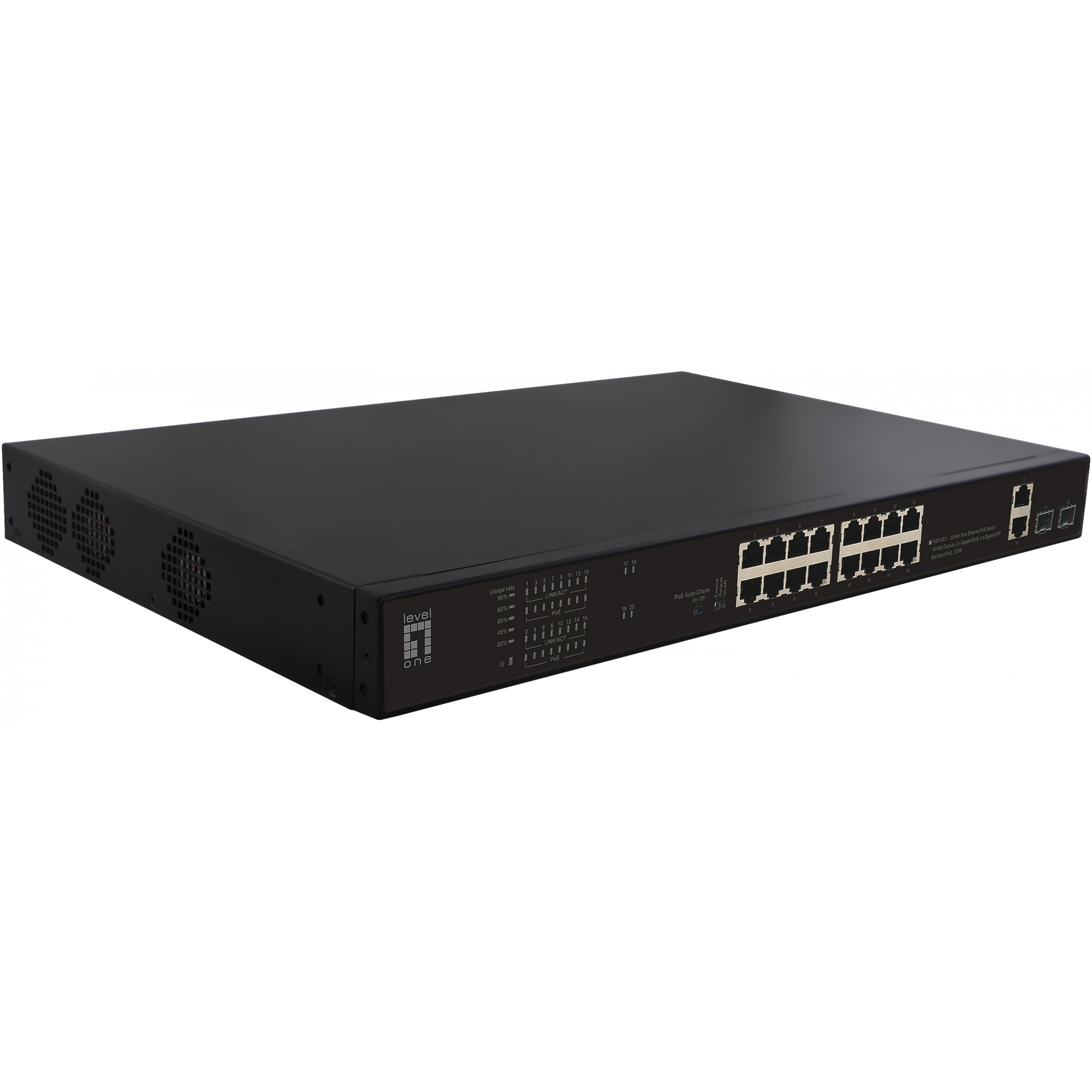 Prekidač LEVELONE FGP-2031 (16xFE, 2xGE, 2xGSFP, 19", 270W, 16xPoE+)