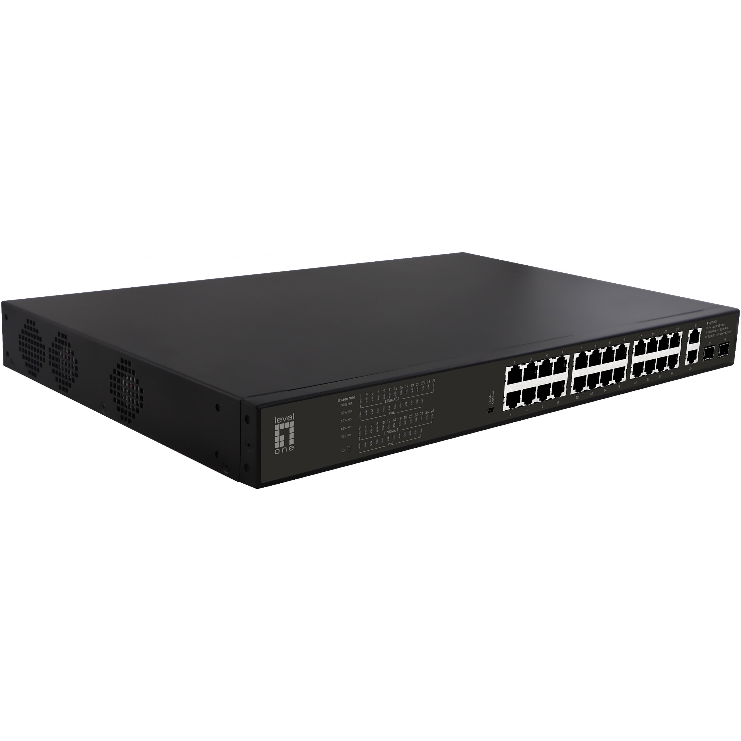 Switch LEVELONE GEP-2821 24x GE 2xGE 2xGSFP 19" 390W 24xPoE+-0