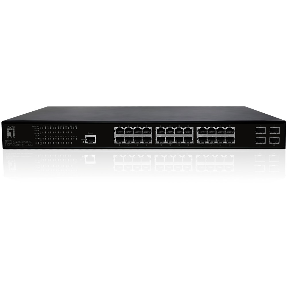 Switch LEVELONE GEP-2861 28xPort 4xGSFP 19" 390W 24xPoE+-0