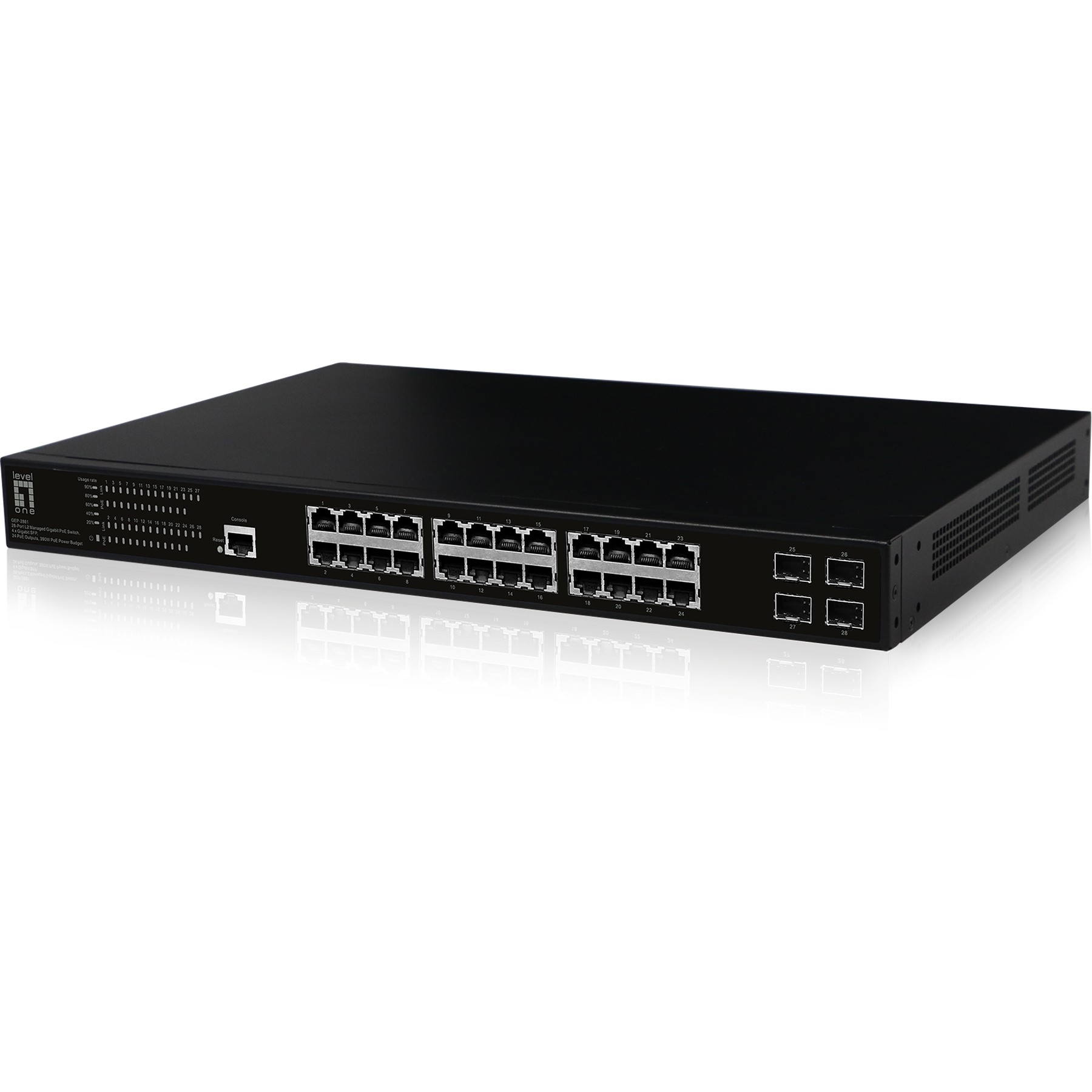 Switch LEVELONE GEP-2861 28xPort 4xGSFP 19" 390W 24xPoE+-1