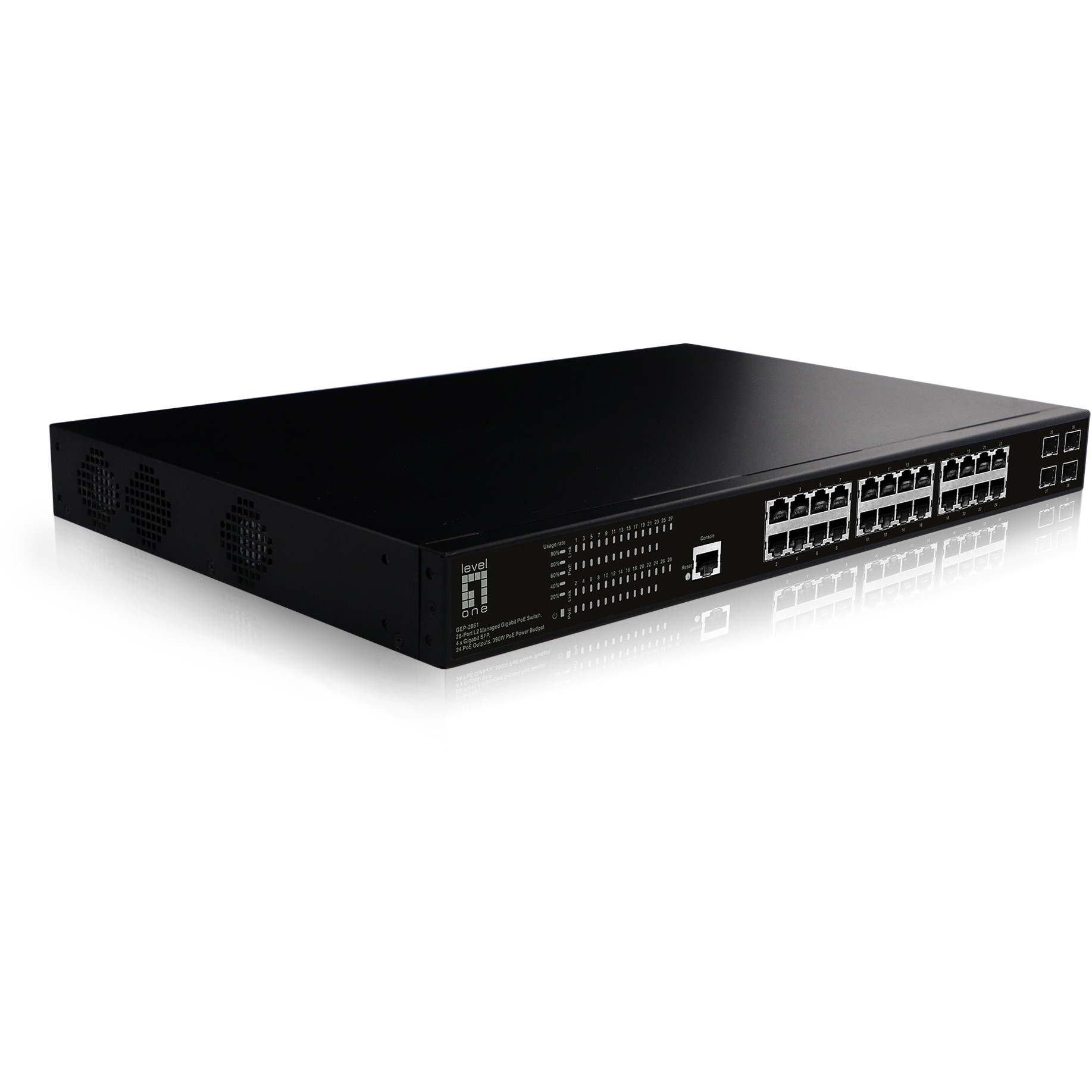 Switch LEVELONE GEP-2861 28xPort 4xGSFP 19" 390W 24xPoE+-2