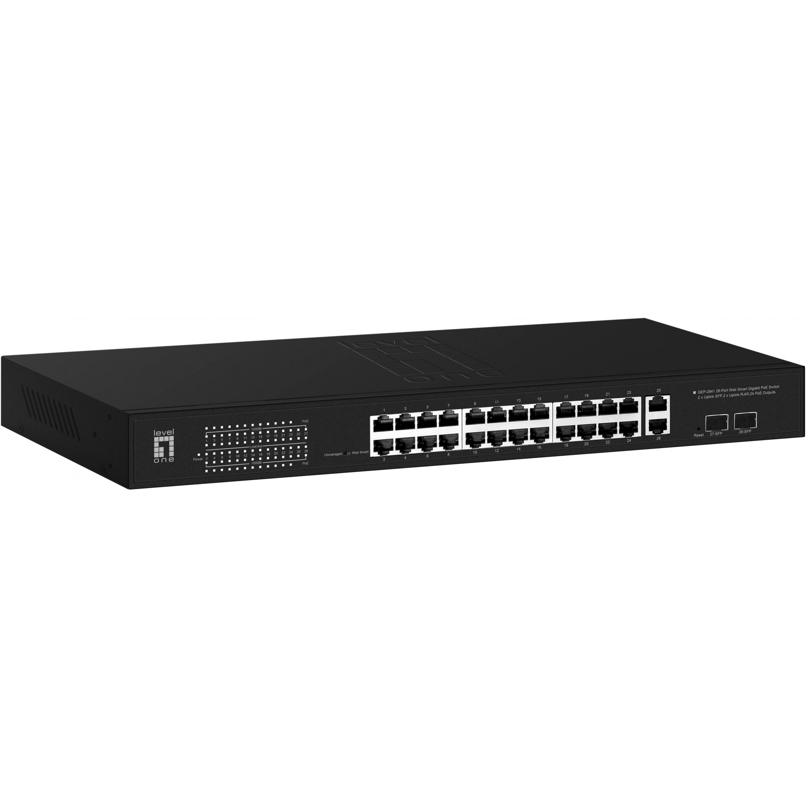 Switch LEVELONE GEP-2841 24x GE 2xGSFP 19" 370W 24xPoE+-0