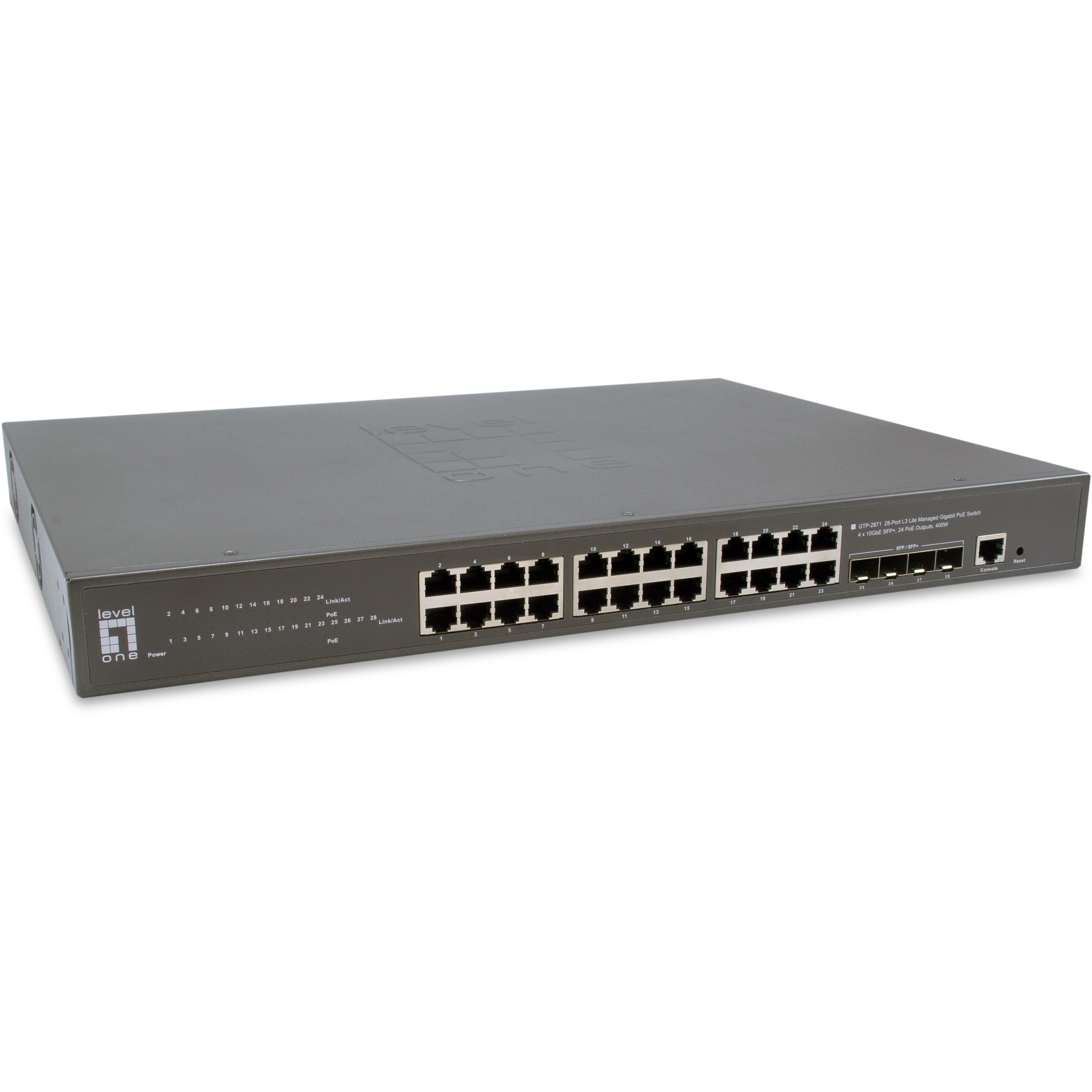 Switch LEVELONE GTP-2871 24x GE 4x10GSFP+ 19" 400W 24xPoE+-0