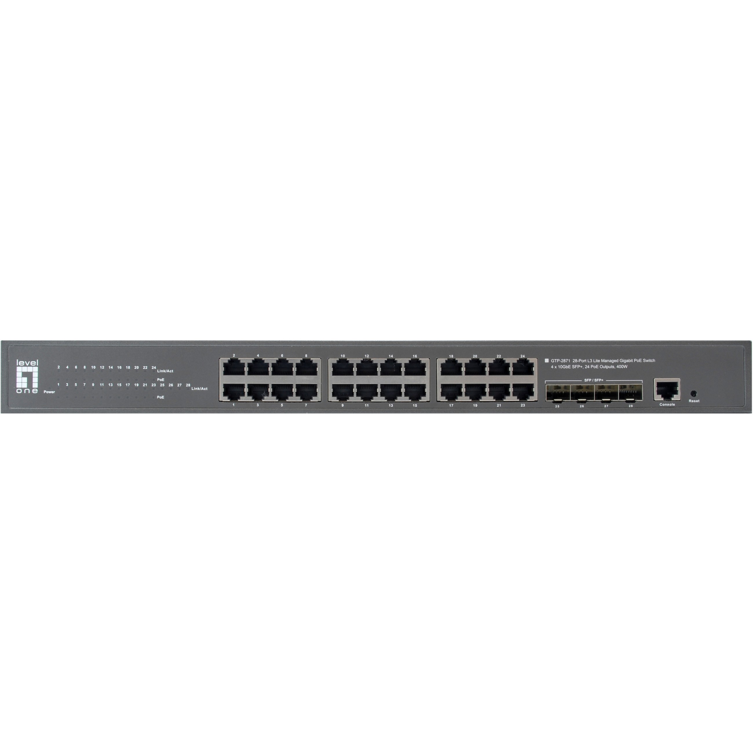 Switch LEVELONE GTP-2871 24x GE 4x10GSFP+ 19" 400W 24xPoE+-3