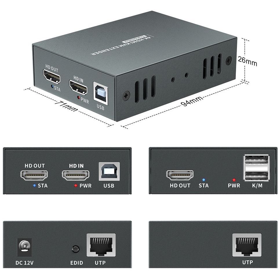 HDMI Extender LevelOne HDMI over Cat.5/6 Extender kit 4K 100m crna boja-3